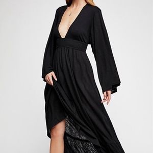 free people plunging v long boho dress
